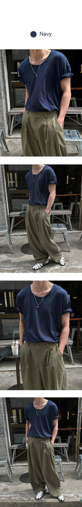 [BASIC ITEM] Soft u neck half t-shirts(5color)