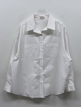 Creme Two-Pocket Cotton Over Fit Shirt