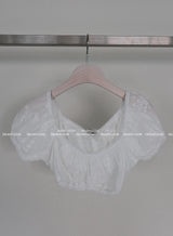 eyelet cropped short-sleeved blouse