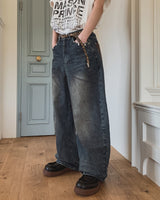 レートバックレザーポケットデニムパンツ