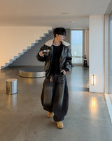 Dot heavy brushed balloon denim pants