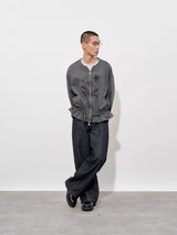 FMACM Drawstring Waist Ripped Seam Crew Neck Cardigan Sweatshirt