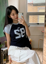 スポーティーラグランカラー半袖Tシャツ (4color)