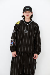 STRIPE SPORTY PULLOVER JACKET BLACK