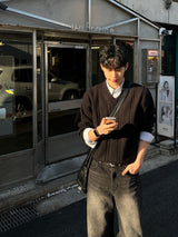 スポークンワイドブラックデニムパンツ (S, M, L, XL, 2XL)