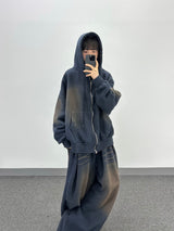 cat brush fleece hood zip-up