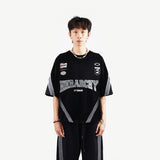 HIERARCHY STUDIOS TMTNW - ブラックフォーストライプボクシーオーバーサイズTシャツ