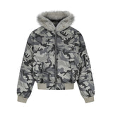 Ash camo fur crop padding