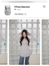 Trendy lace frill long-sleeved shirring T-shirt