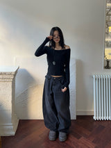 Rough Muse Tassel Ball Stud Wide Long Denim Pants