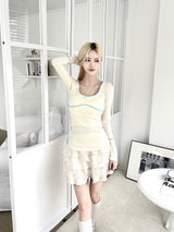 1248. ミニコサージポイント2-wayリボンTシャツ (3color)