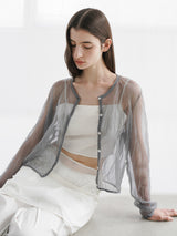(CD-2206)SEE THROUGH WRINKLE CARDIGAN