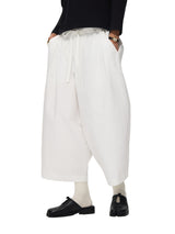 6CRAYON White French Lotus Waist Drawstring Wide Leg Casual Shorts