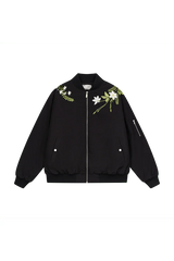 Floral Text Embroidered Bomber Jacket