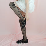 ribbon pattern over knee socks (black)