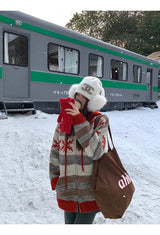 Red Snow Stripe Hooded Knit Zip-Up