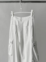 white overall pocket wide casual pants
