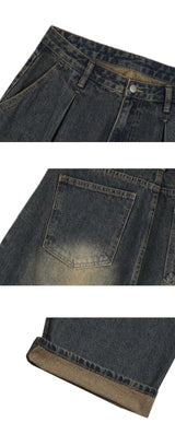 Vintage front pintuck denim pants (vintage black)