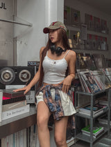 Fake button ribbed cap sleeveless (with cup)