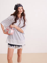 Lace Stripe Mix Slim Fit T-Shirt