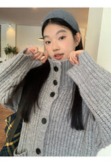 turtleneck button oversized-fit half cardigan