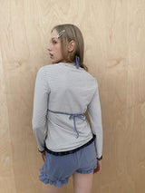 ストライプパッチワーク長袖Tシャツ