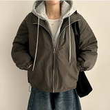 Char Hoodie Layered Color Matching Hood Zip-Up Padded Jumper 