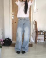 Dinty Back Pocket Wide Denim Pants