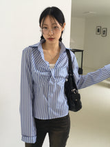 Aton オタクシックなツイストリボンストライプシャツ