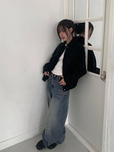 ボウリングヘムスナップワイドウォッシュデニムパンツ