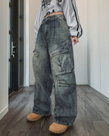 コッパーリベットピンタックカーゴデニムパンツ