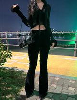 (HIP SHAPING/DATE LOOK) ベルベットストレッチデニムローライズブーツカット