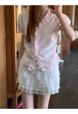 フリルストライプシングルショートスリーブシャツ