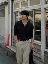コーデュロイ レイヤード ヘンリーネック ロングスリーブ Tシャツ