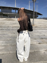 デンク シャーリング アイレット クロップ リップネック Tシャツ