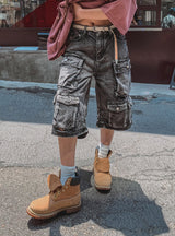 Super Pocket Cargo Half Denim Pants