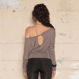 Drape Shoulder Top [Brown]