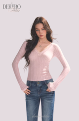 デイジーVネックレース長袖Tシャツ