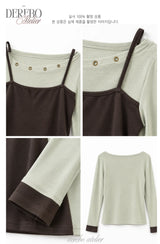Green block layer long-sleeve T-shirt