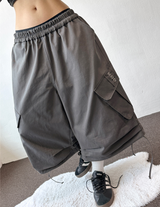 Genie Eyelet Stud Rope Balloon Cargo Bermuda Shorts 3color