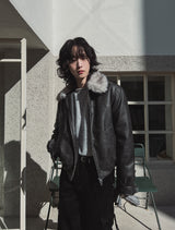 [premium] フレームラクーンカラーレザージャケット