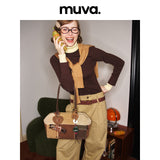 muva. Cowhide‑Velvet Color‑Block Boston Shoulder Bag, Large‑Capacity Premium‑Feel Niche Autumn‑Winter Purse, New Arrival Dec 19