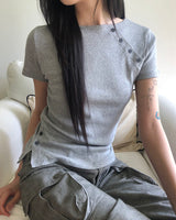 ルヒンアシンメトリーボタンロングスリーブTシャツ