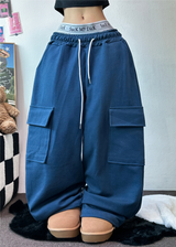 フリースピカブルー❤ベーシックワイドカーゴバルーンロングパンツ💚💙🖤🩶🤍5カラー