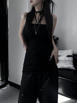 halter strap slit layered one piece (2color)