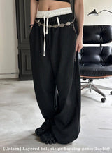 [Unisex] レイヤードベルトストライプバンディングパンツ(2color)