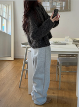 Hairy crop round knit cardigan(3color)