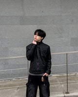 Kale Panel High-Neck Leather Jacket