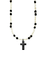 Antique mother of pearl two tone cross necklace