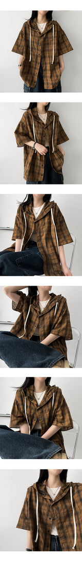 TWICE boxy fit hoodie checkered shirt